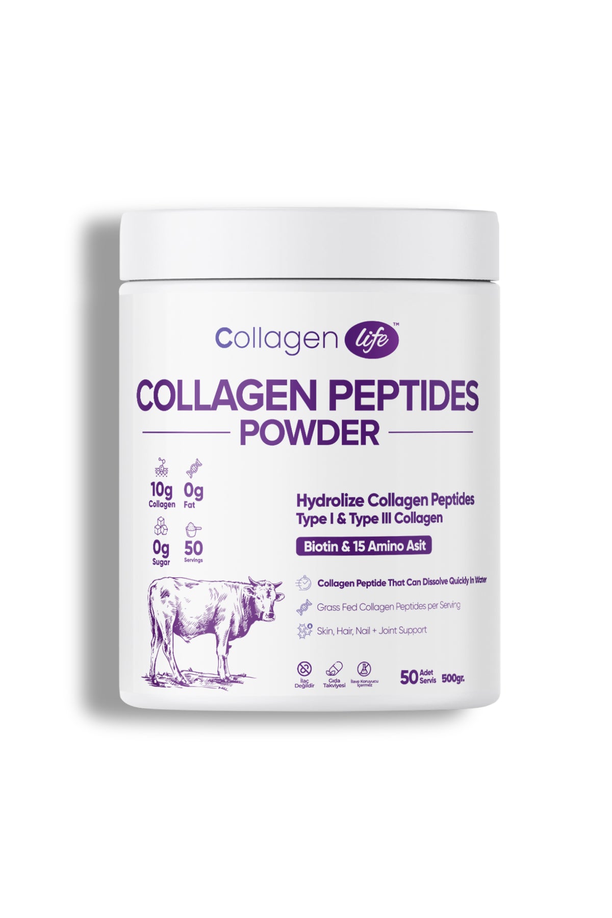 %100 Hidrolize Kolajen Peptitler Biotin Ve 15 Amino Asit İçeren Gıda Takviyesi 50 Günlük %100 Hidrolize Kolajen Peptitler Biotin Ve 15 Amino Asit İçeren Gıda Takviyesi 50 Günlük