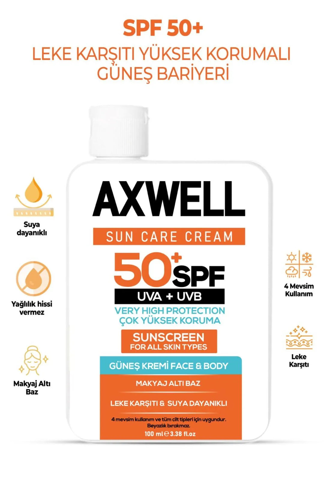 SPF 50+ Leke Karşıtı Nemlendirici Yüksek Koruma Güneş Kremi 100 ML