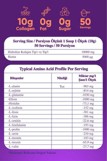 %100 Hidrolize Kolajen Peptitler Biotin Ve 15 Amino Asit İçeren Gıda Takviyesi 50 Günlük