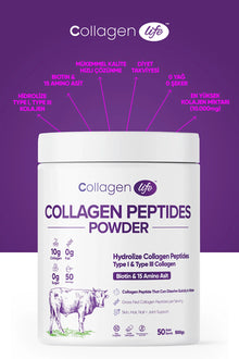 %100 Hidrolize Kolajen Peptitler Biotin Ve 15 Amino Asit İçeren Gıda Takviyesi 50 Günlük