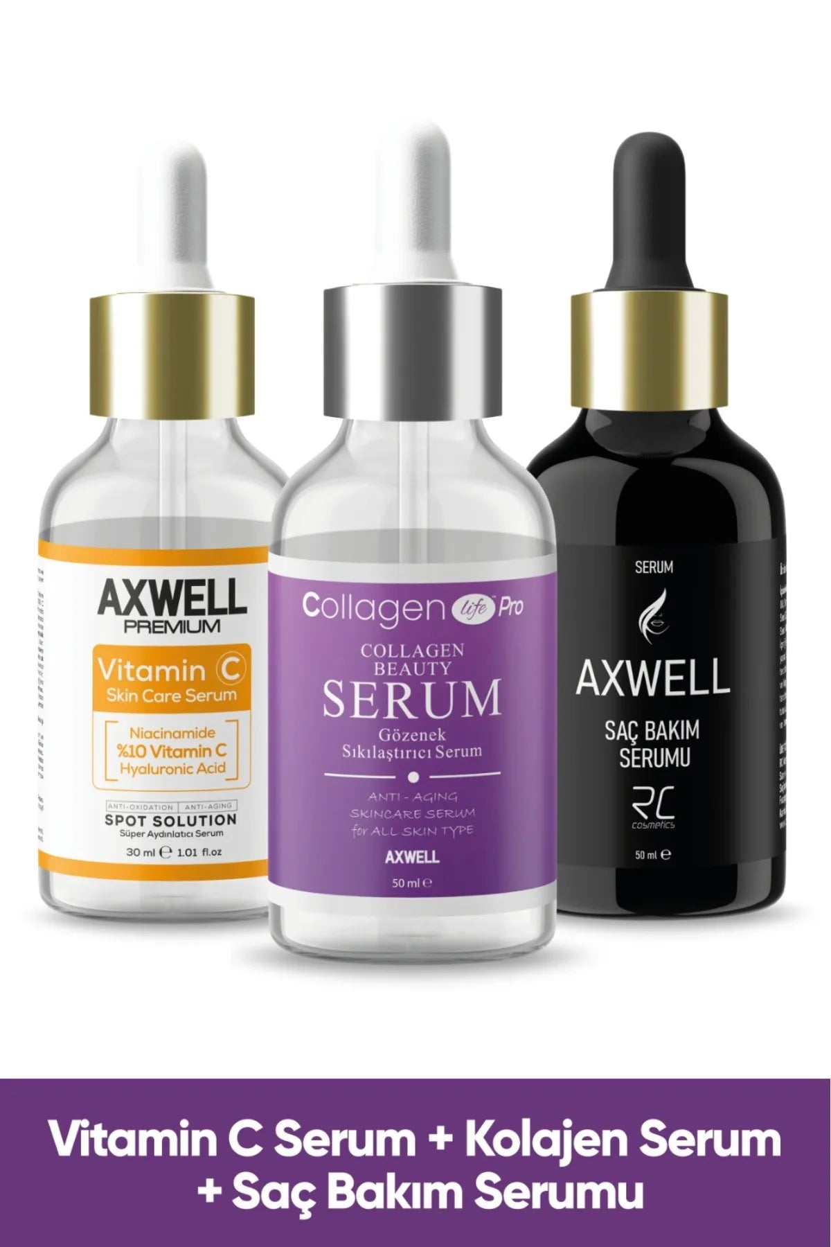 AXWELL PREMIUM Üçlü Serum Paketi (SAÇ VE CİLT İÇİN)