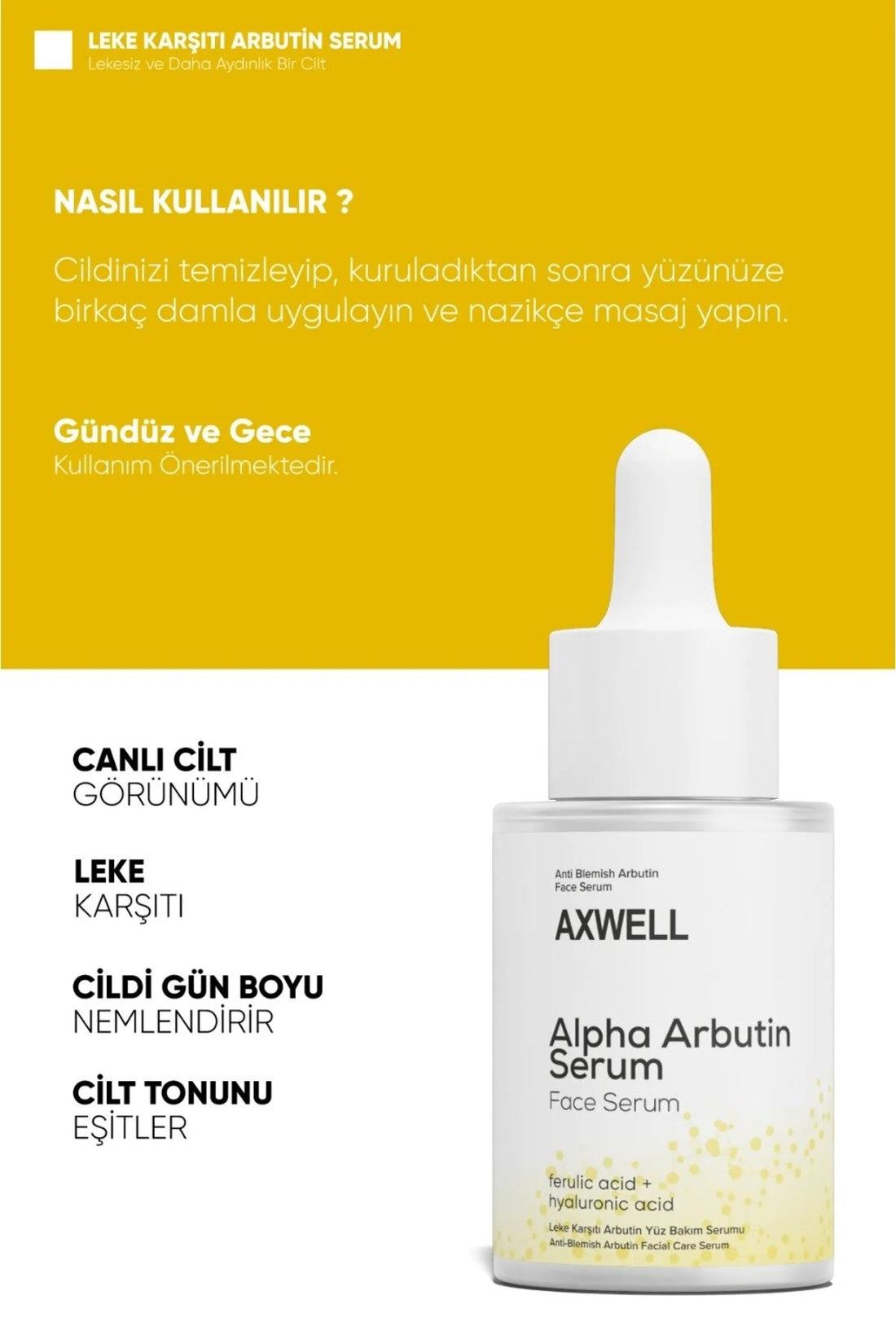 Alpha Arbutin Serum 30 ml, Cilt Aydınlatıcı, Leke Karşıtı Bakım, Nemlendirici Etki
