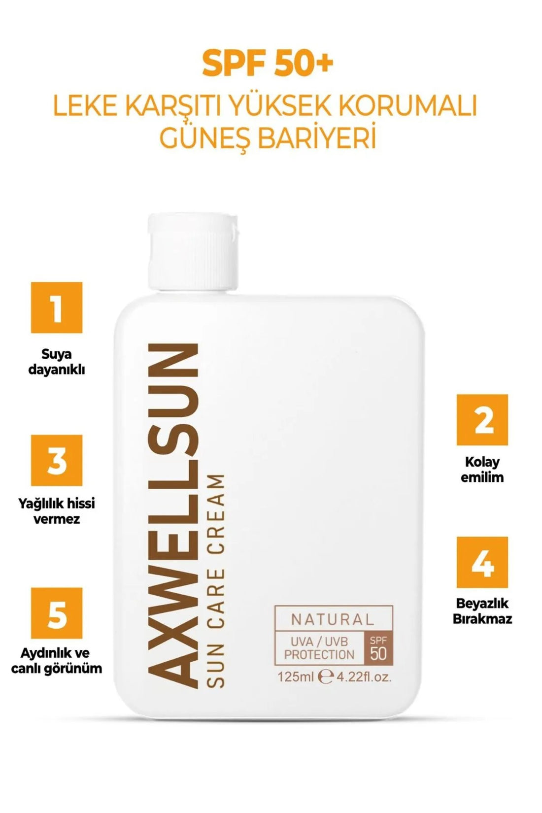 50 SPF+ Leke Karşıtı Nemlendirici Yüksek Koruma Güneş Kremi 125 ML