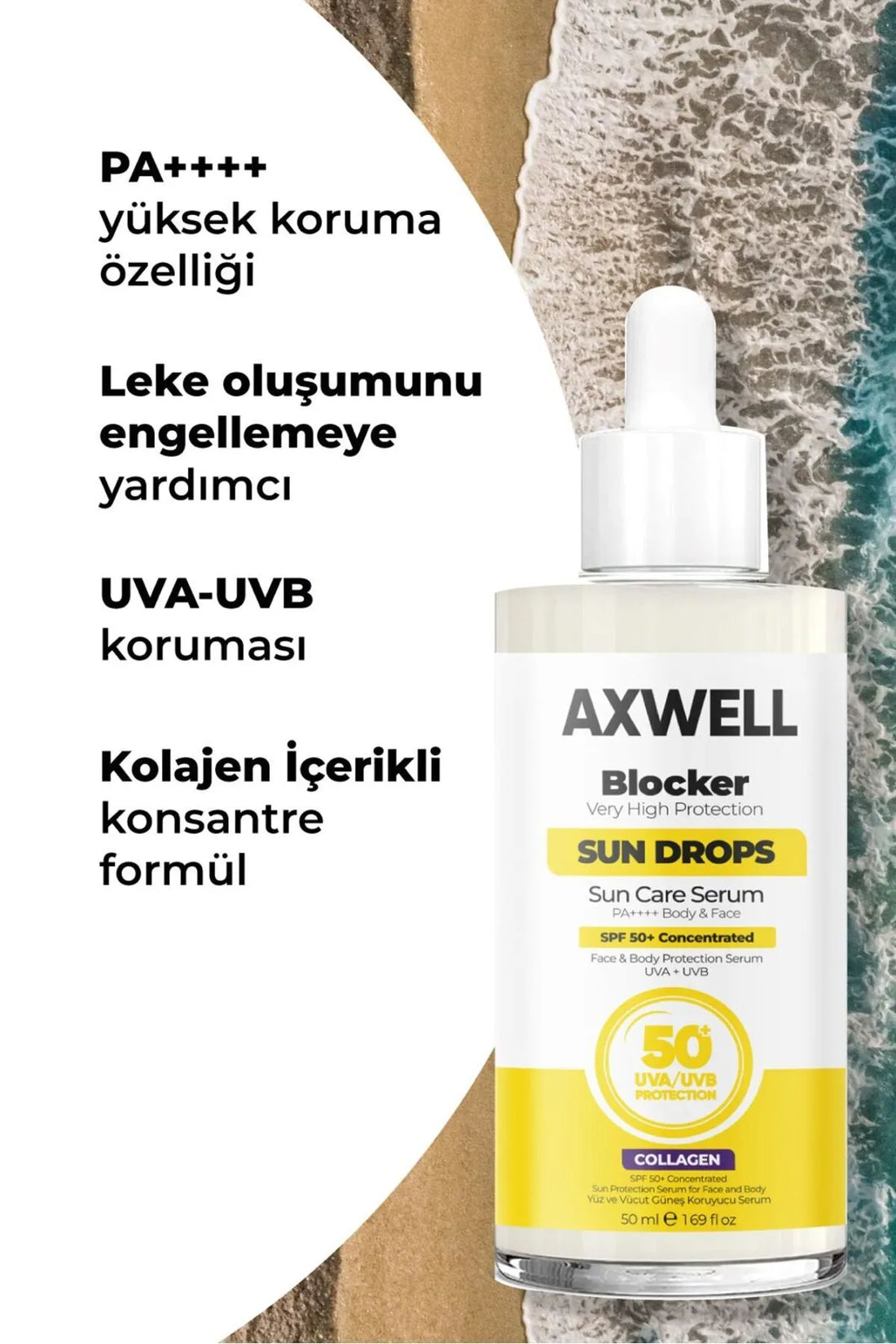 Axwell Bloker 50 SPF Güneş Kremi 50 ml, Cildi Nemlendirir, Suya Dayanıklıdır