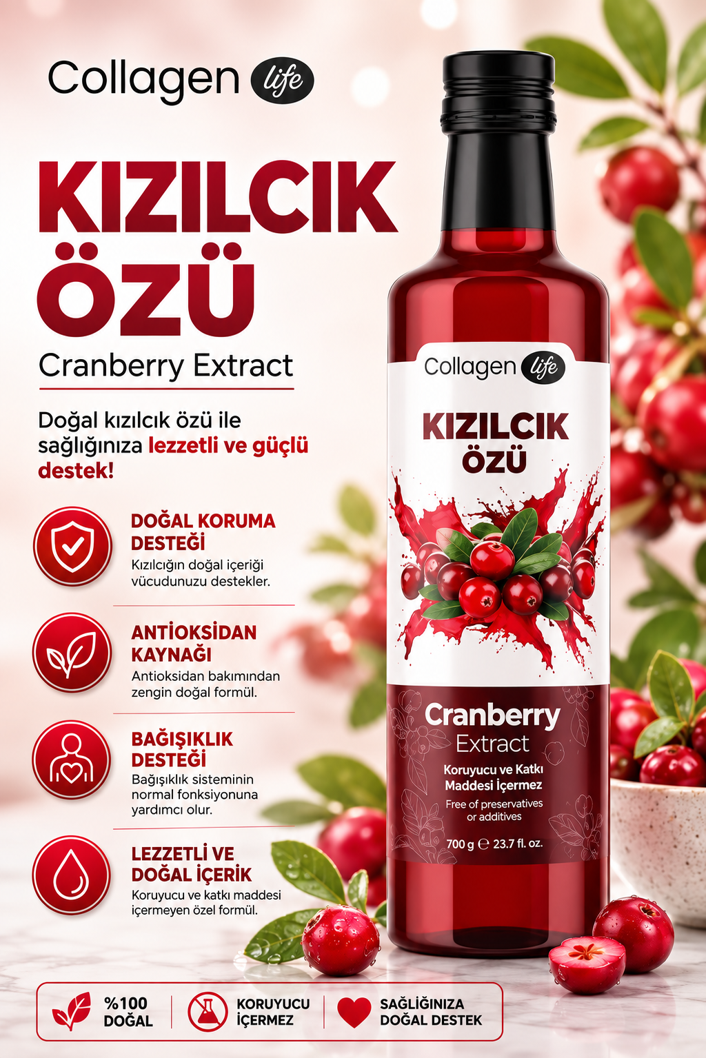 Collagen Life Kızılcık Özü - 700 Gr
