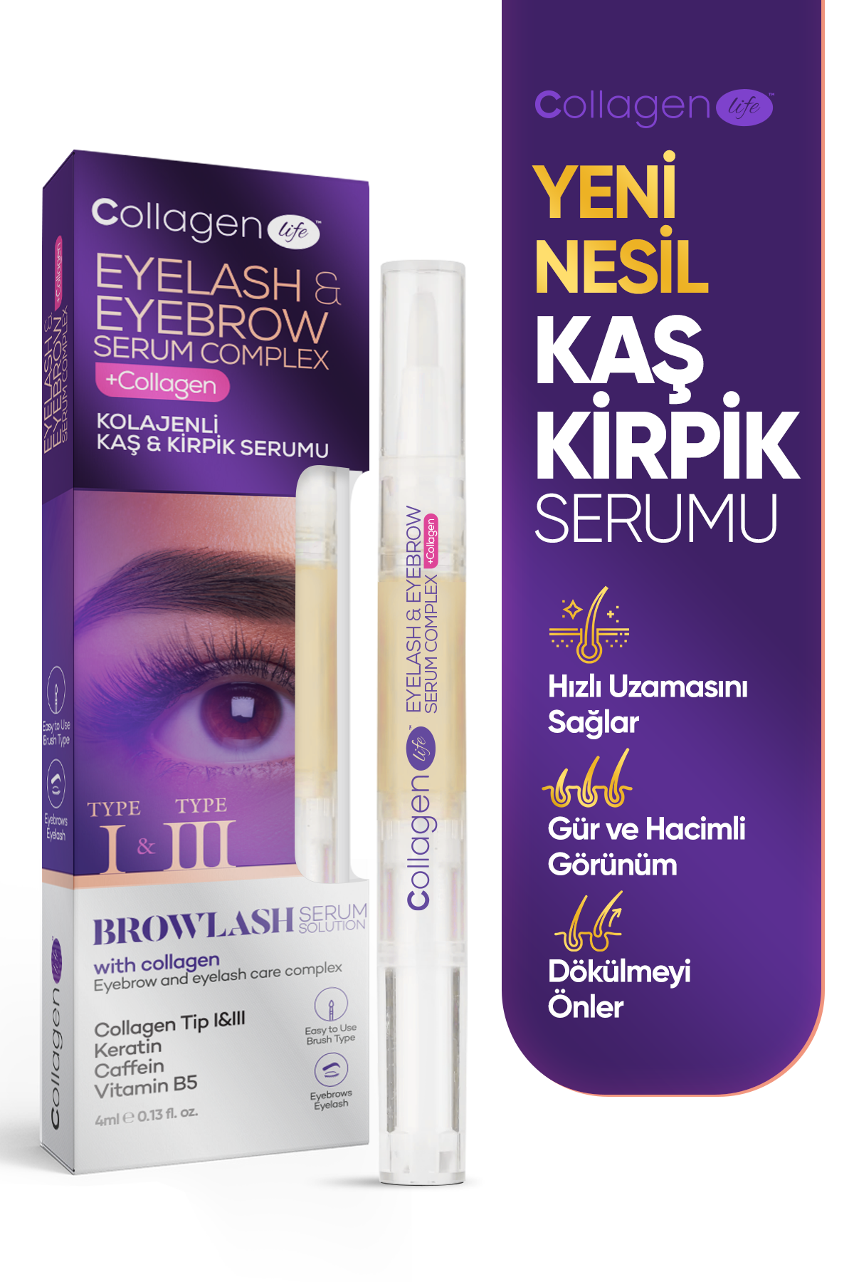 Collagen Life Yeni Nesil Kolajen Caffeine Keratin Vitamin E İçeren Kaş & Kirpik Serumu