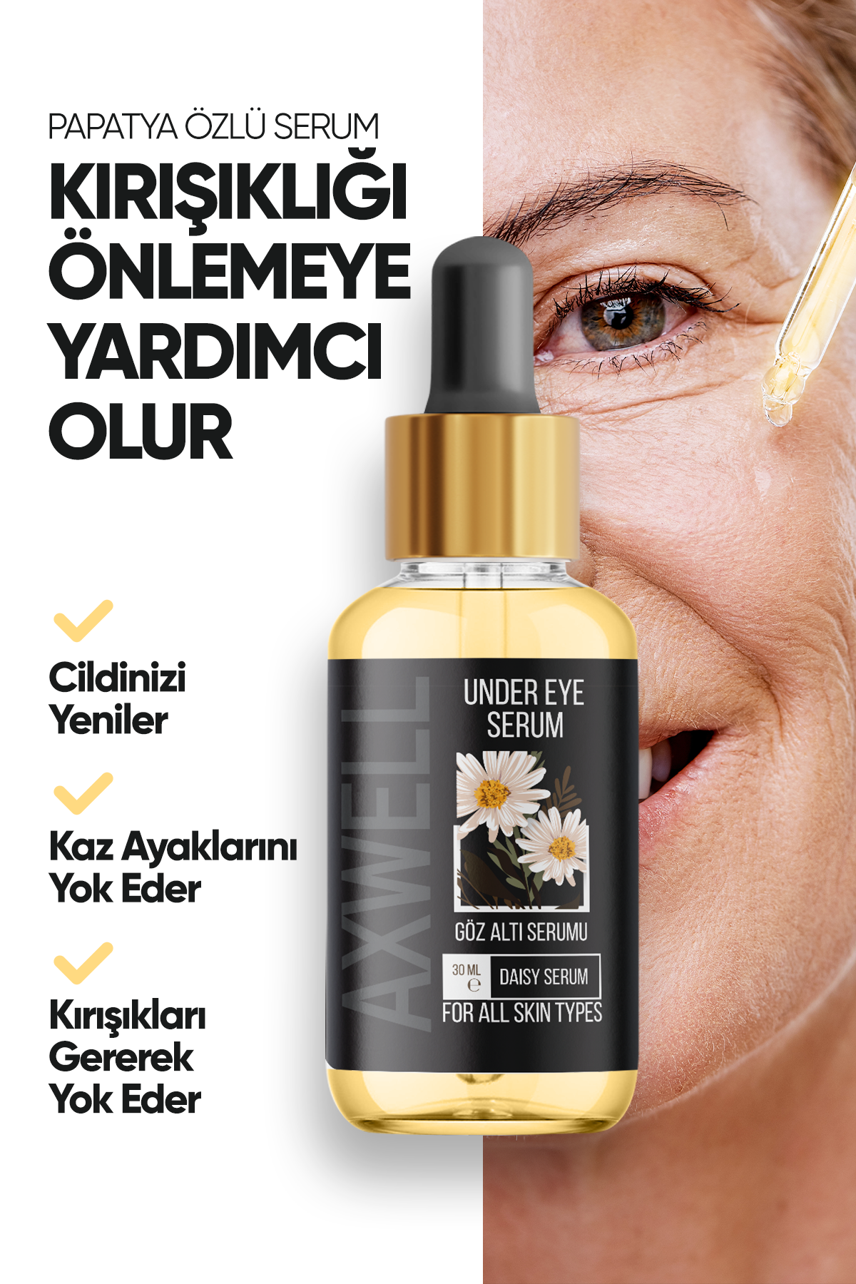 Axwell Gerçek Papatya Taneli Göz Çevresi Serumu Kırışıklık ve Morluk Karşıtı 30 ML