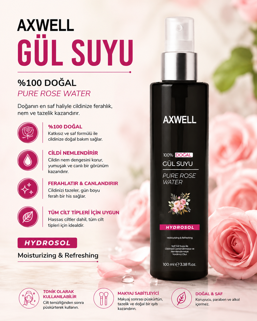 Gül Suyu Gözenek Sıkılaştırıcı Aydınlatıcı Ve Arındırıcı Tonik %100 Doğal Ve Saf 100 ml