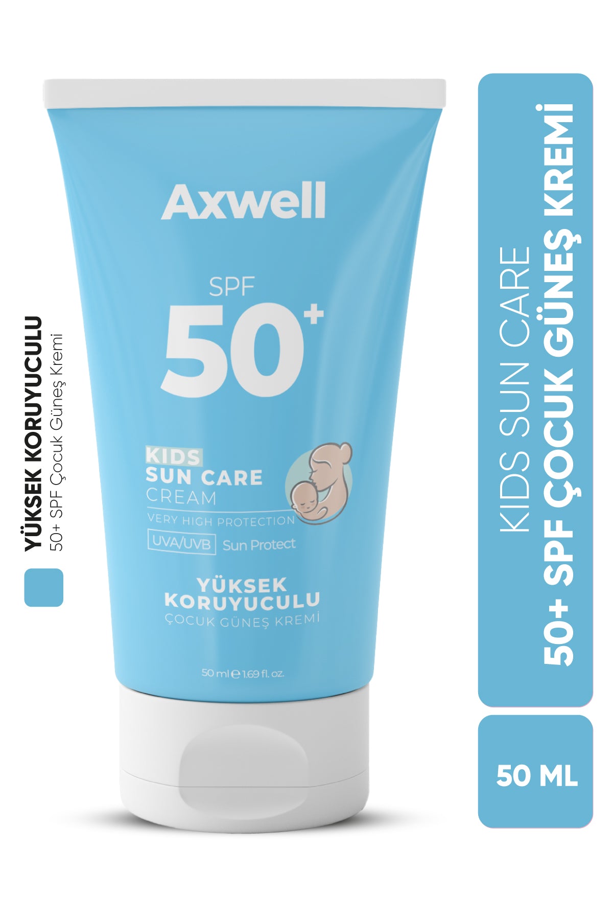 AXWELL SPF 50+ Yüksek Koruma Yüz Vücut Çocuk Güneş Koruyucu Suya Dayanıklı Tüm Ciltler İçin 50m