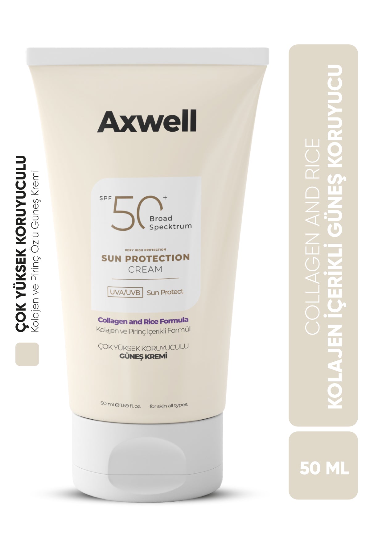 AXWELL Kolajen & Rice Sunscreen Spf50+ Pirinç & Kolajen İçerikli Formül Güneş Kremi 50 ML