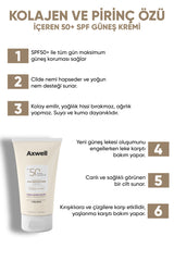 AXWELL Kolajen & Rice Sunscreen Spf50+ Pirinç & Kolajen İçerikli Formül Güneş Kremi 50 ML