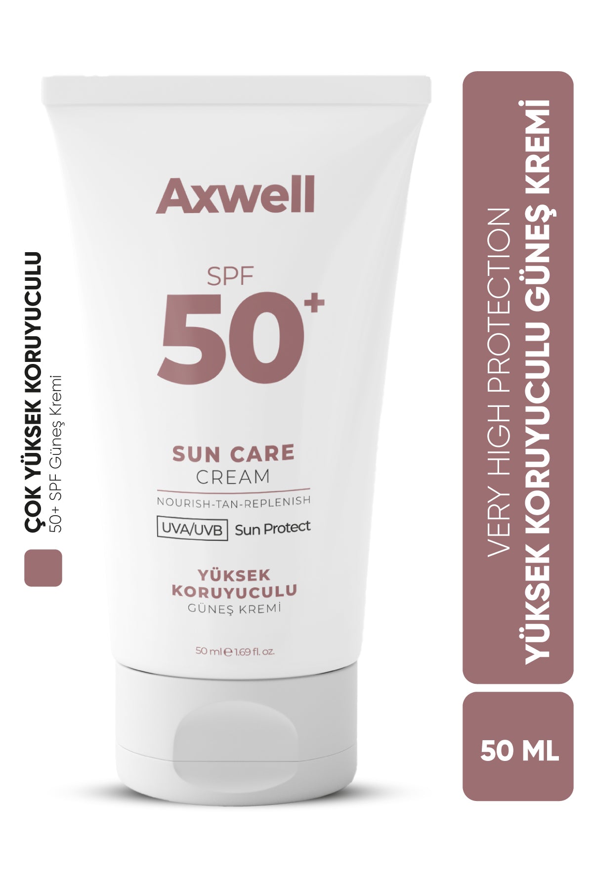 AXWELL SPF+50 Leke Karşıtı Tüm Cilt Tipleri İçin Yüksek Koruyuculu Güneş Kremi 50 ml