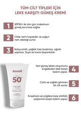 AXWELL SPF+50 Leke Karşıtı Tüm Cilt Tipleri İçin Yüksek Koruyuculu Güneş Kremi 50 ml