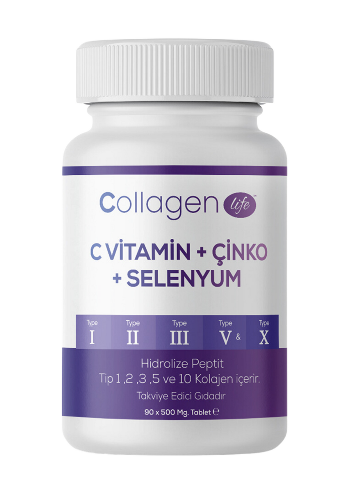 COLLAGEN LIFE 5 Tip Kolajen Tip 1, Tip 2, Tip 3, Tip 5 ,tip 10, ( Selenyum , C Vitamini Ve Çinko ) 90 Tablet