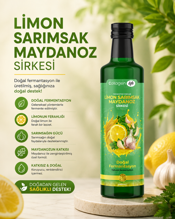 Limon Sarımsak Maydanoz Sirkesi Doğal Fermantasyon Lemon Garlic Parsley Vinegar 500 Ml