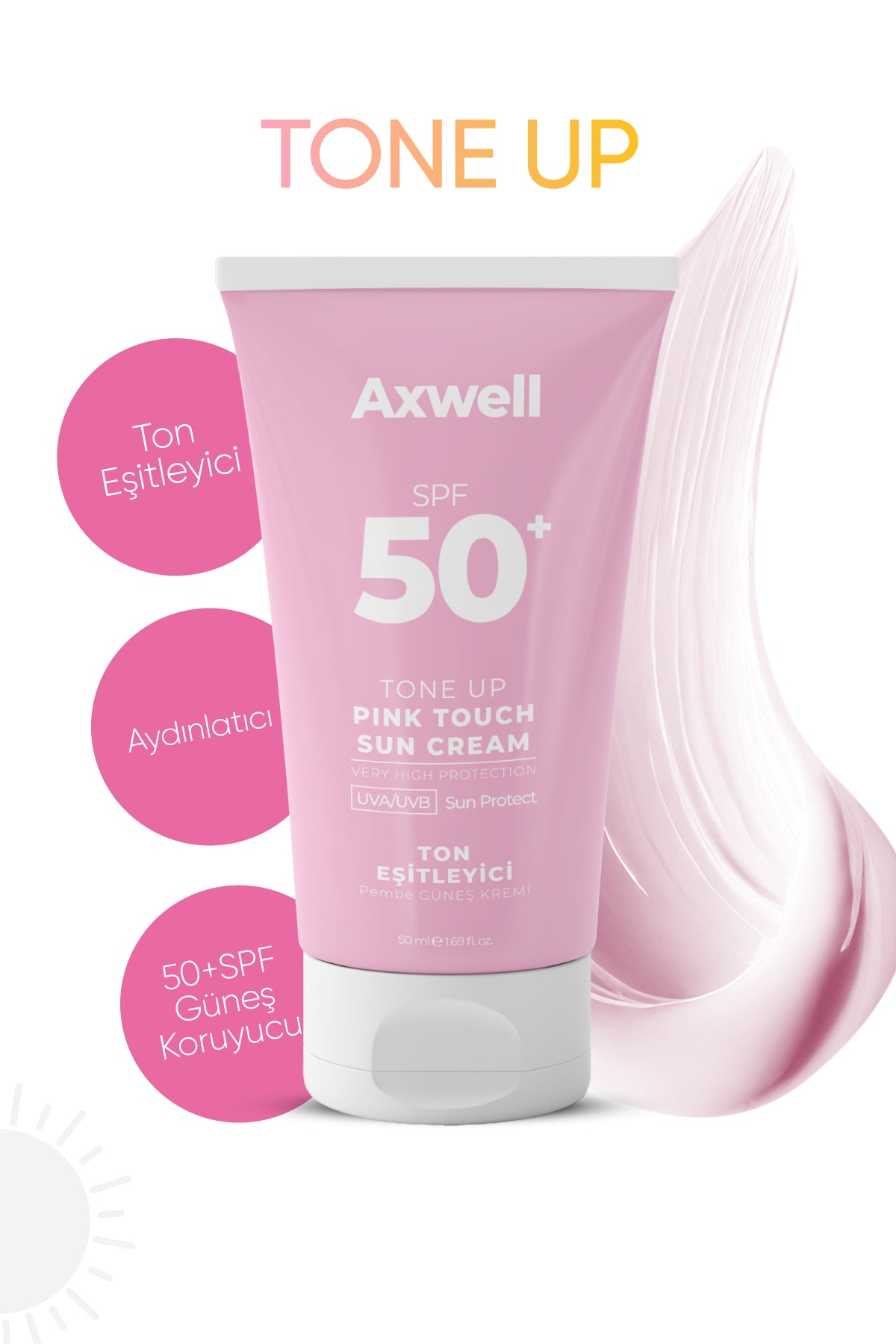 AXWELL Pink Touch Anında Ton Eşitleyici Onarıcı Nemlendirici Pembe Yüz Güneş Kremi Spf50 50 Ml