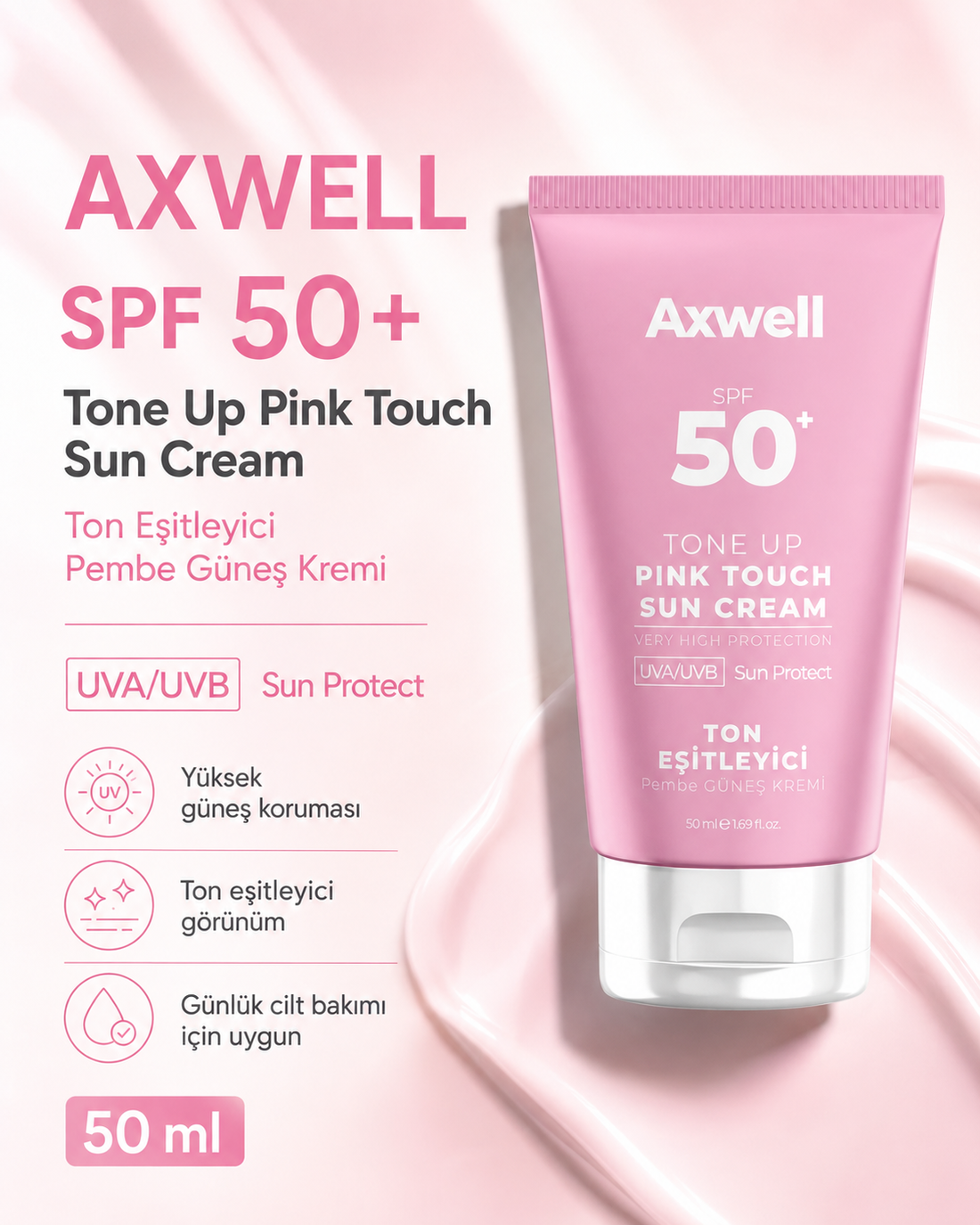 Pink Touch Anında Ton Eşitleyici Onarıcı Nemlendirici Pembe Yüz Güneş Kremi Spf50 50 ML