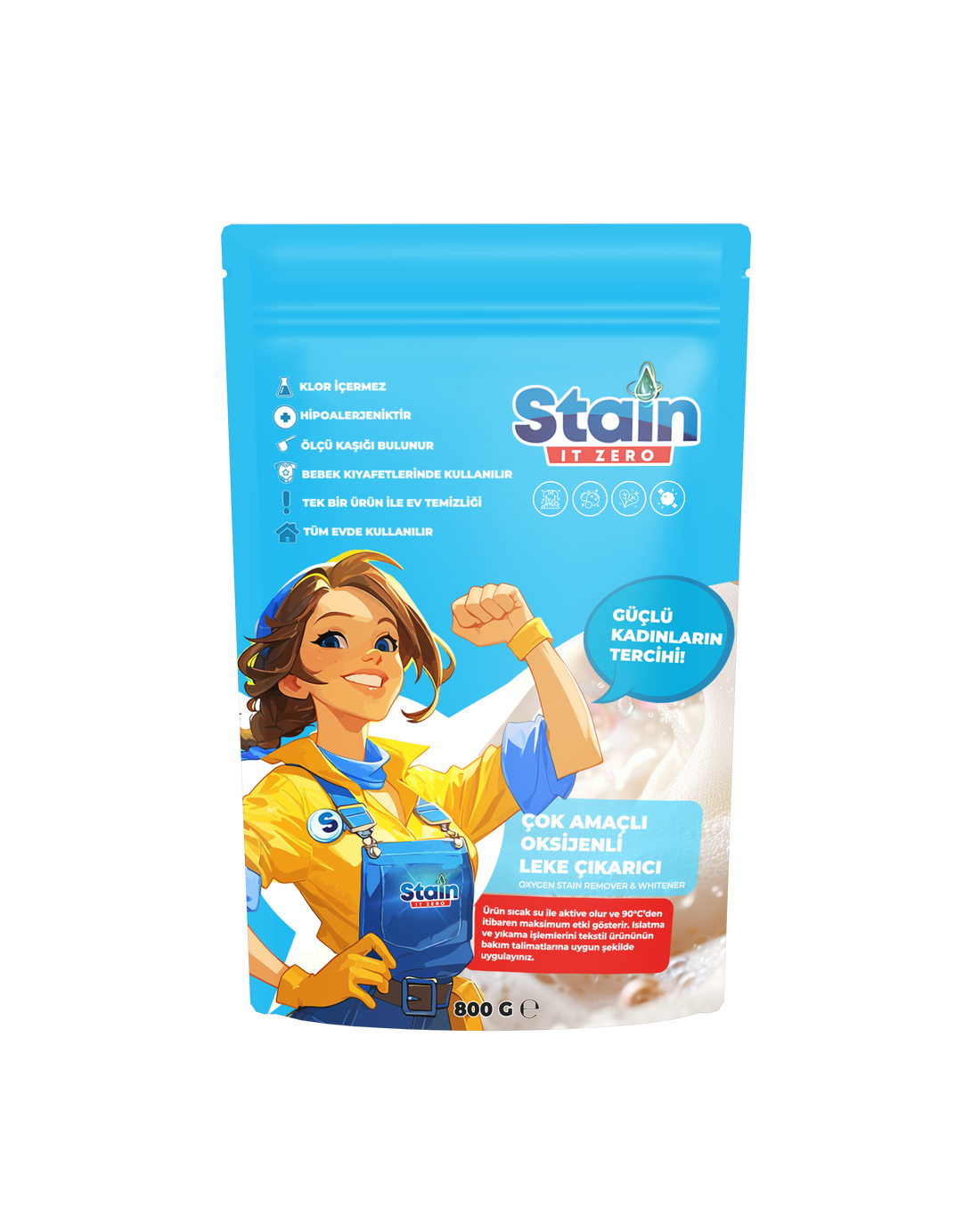 Stain İt Zero Çamaşır & Yüzey İçin Çok Amaçlı Aktif Oksijenli Toz Leke Çıkarıcı ve Beyazlatıcı - 800 gr
