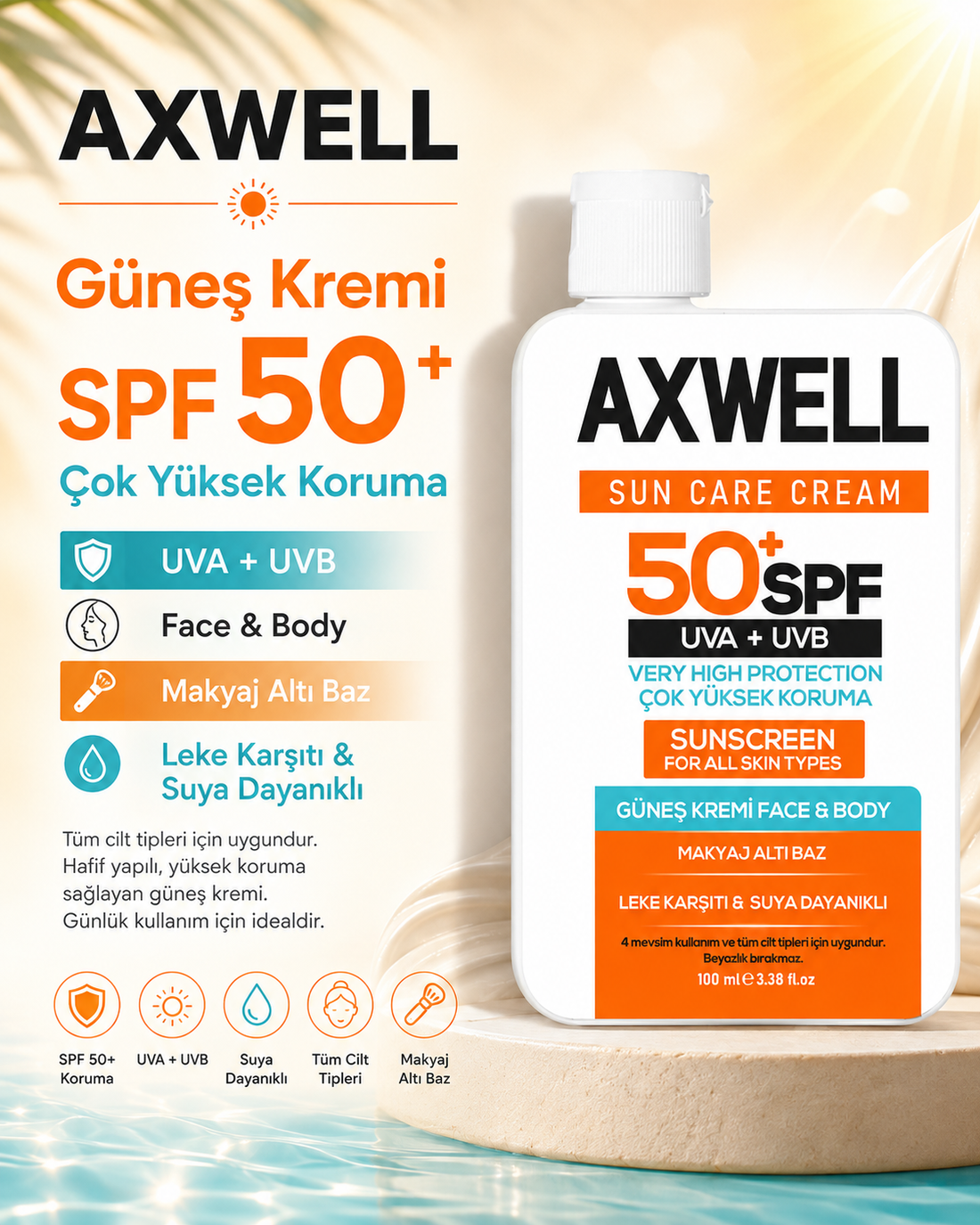 SPF 50+ Leke Karşıtı Nemlendirici Yüksek Koruma Güneş Kremi 100 ML