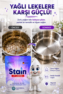 Stain İt Zero Hepsi Bir Arada Toz Bulaşık Makinesi Deterjanı 40 Yıkama