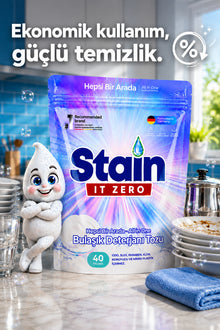 Stain İt Zero Hepsi Bir Arada Toz Bulaşık Makinesi Deterjanı 40 Yıkama