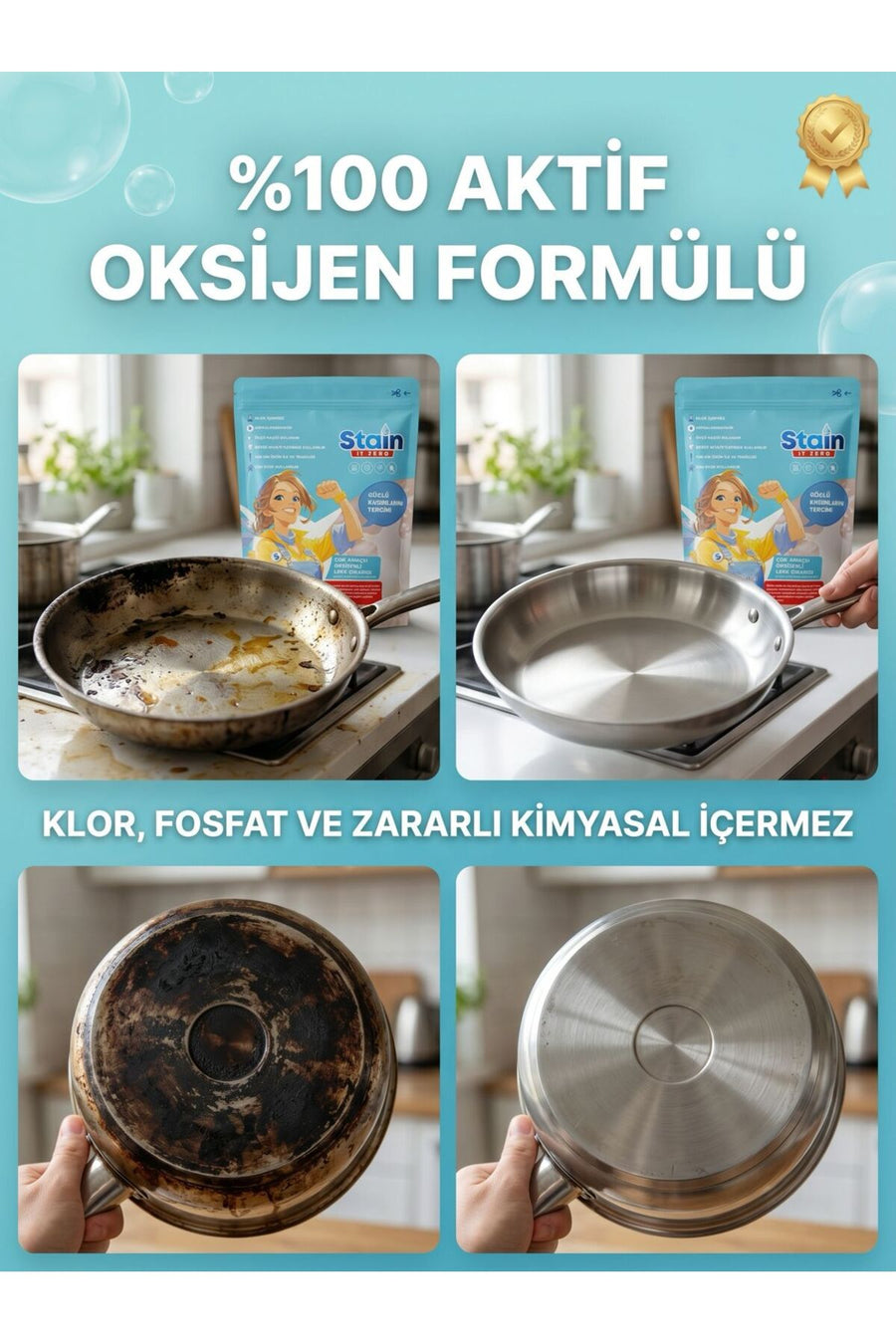 Stain İt Zero Çamaşır & Yüzey İçin Çok Amaçlı Aktif Oksijenli Toz Leke Çıkarıcı ve Beyazlatıcı - 800 gr