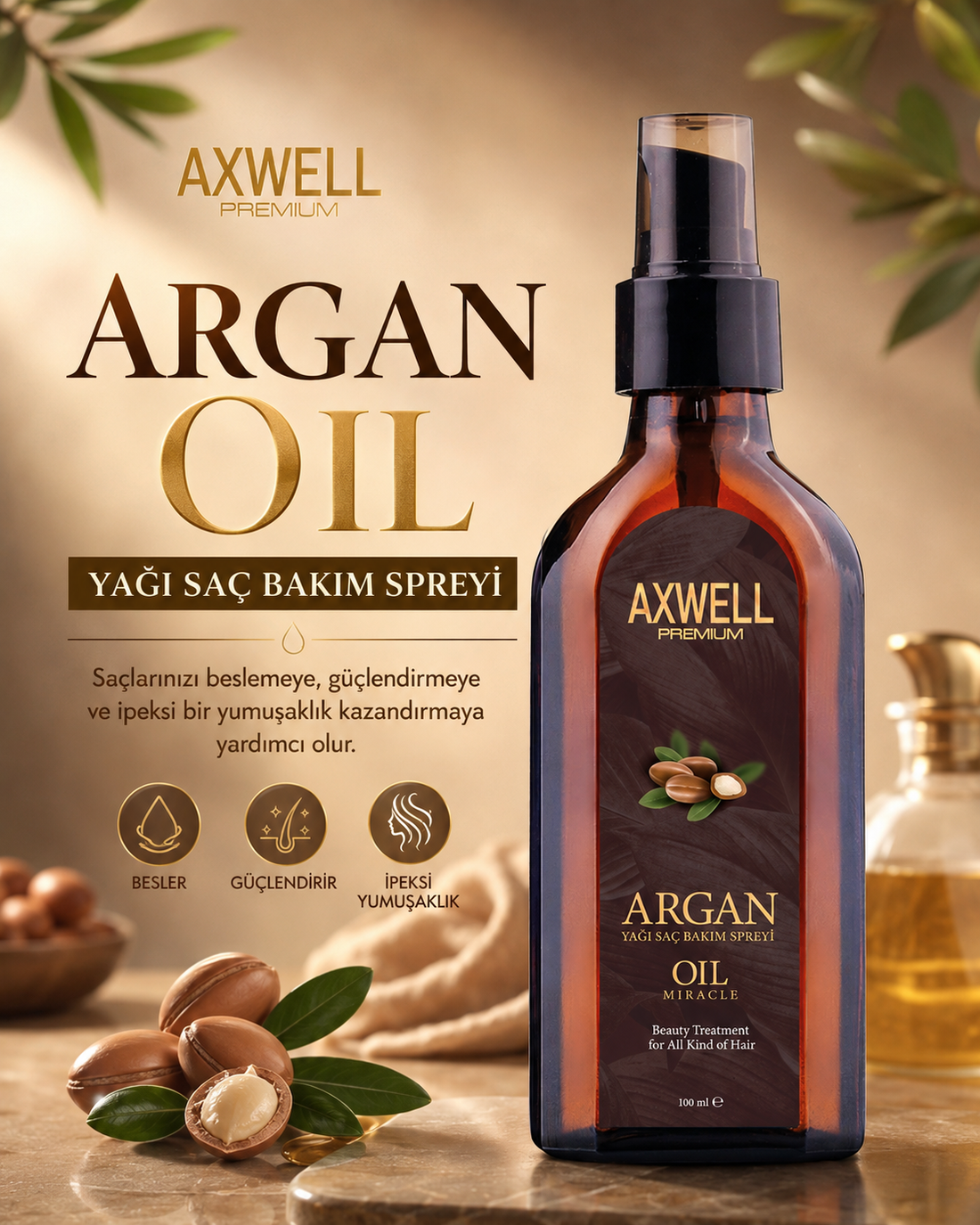 Axwell Premium Argan Yağı Saç Bakım Spreyi 100ml