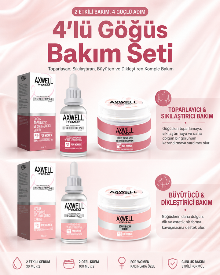 Axwell Premium 4'lü Göğüs Bakım Seti (Göğüs Sıkılaştırıcı Ve Toparlayıcı & Büyütücü Ve Dikleştirici)