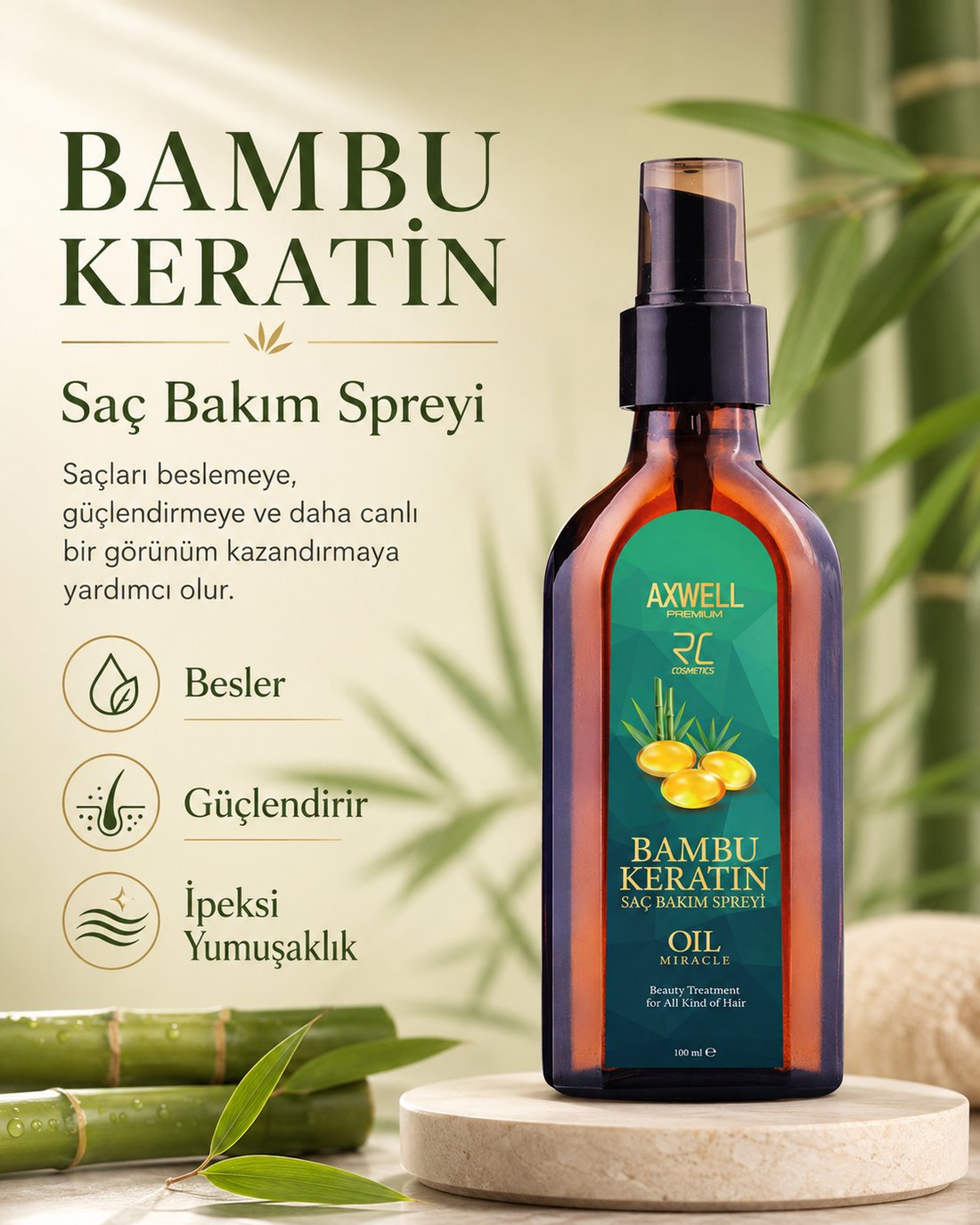 Axwell Premium Bambu & Keratin Saç Bakım Spreyi 100ml