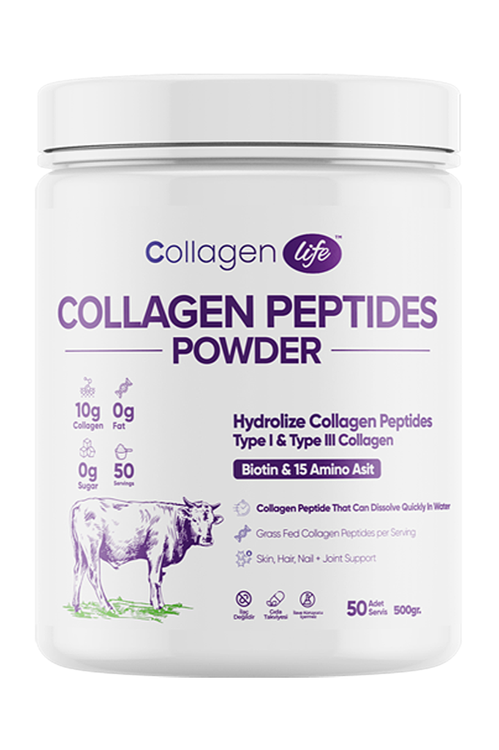 Collagen Life %100 Hidrolize Kolajen Peptitler Biotin Ve 15 Amino Asit İçeren Gıda Takviyesi 50 Günlük