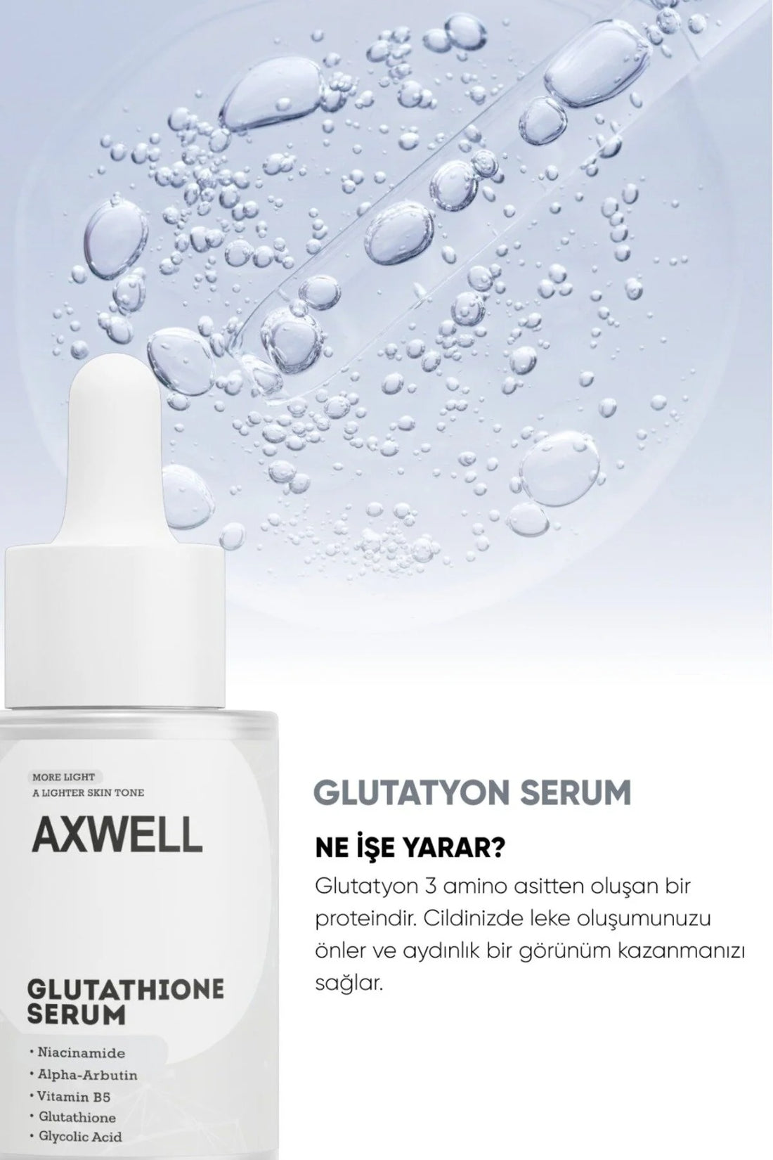 Axwell Glutatyon Serum 30 ml, Cilt Aydınlatıcı, Nemlendirici Etkili, Hassas Ciltlere Uygun
