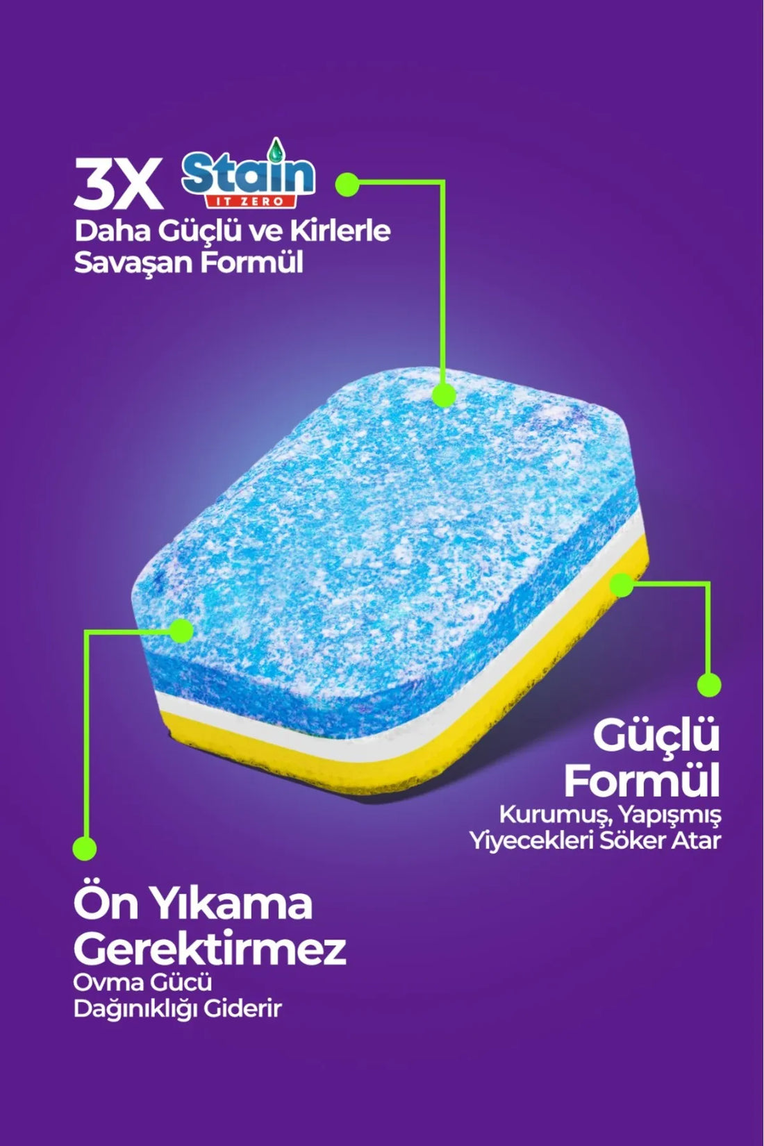 Stain İt Zero Hepsi Bir Arada Bulaşık Makinesi Tableti & Güçlü Temizlik Üstün Parlaklık- 30 Yıkama