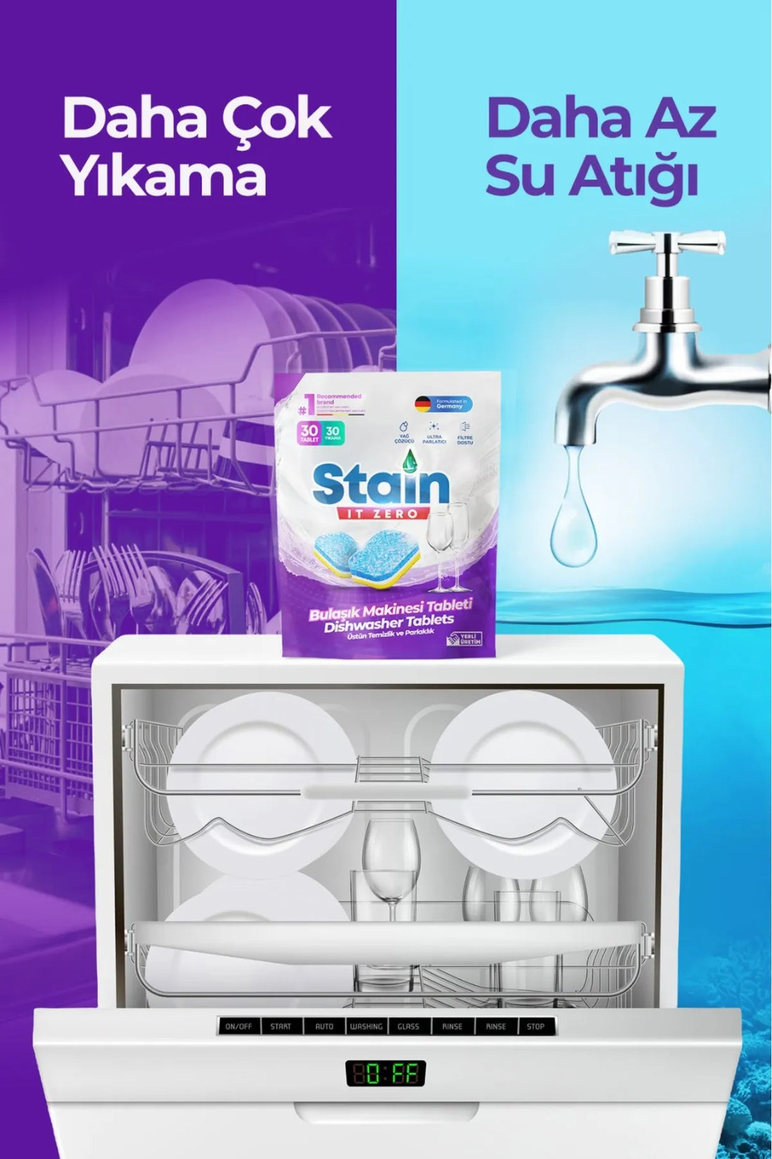 Stain İt Zero Hepsi Bir Arada Bulaşık Makinesi Tableti & Güçlü Temizlik Üstün Parlaklık- 30 Yıkama