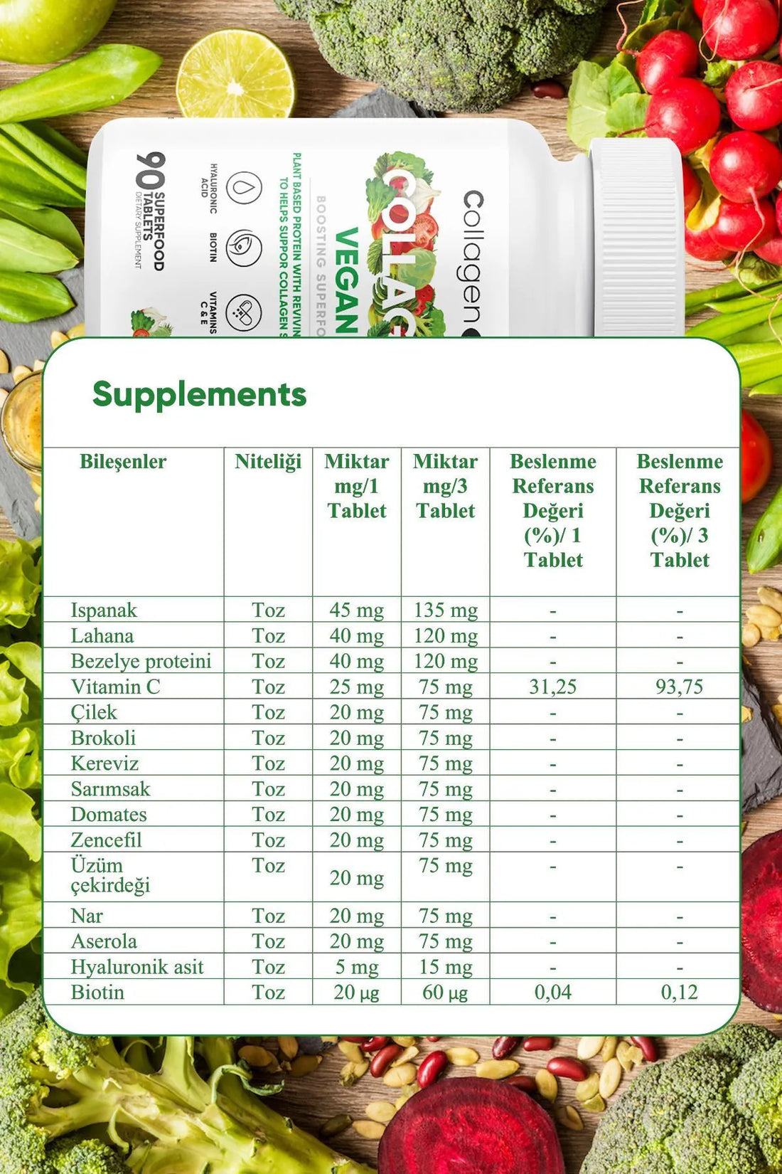 CollagenLife Vegan Kolajen 90 Tablet