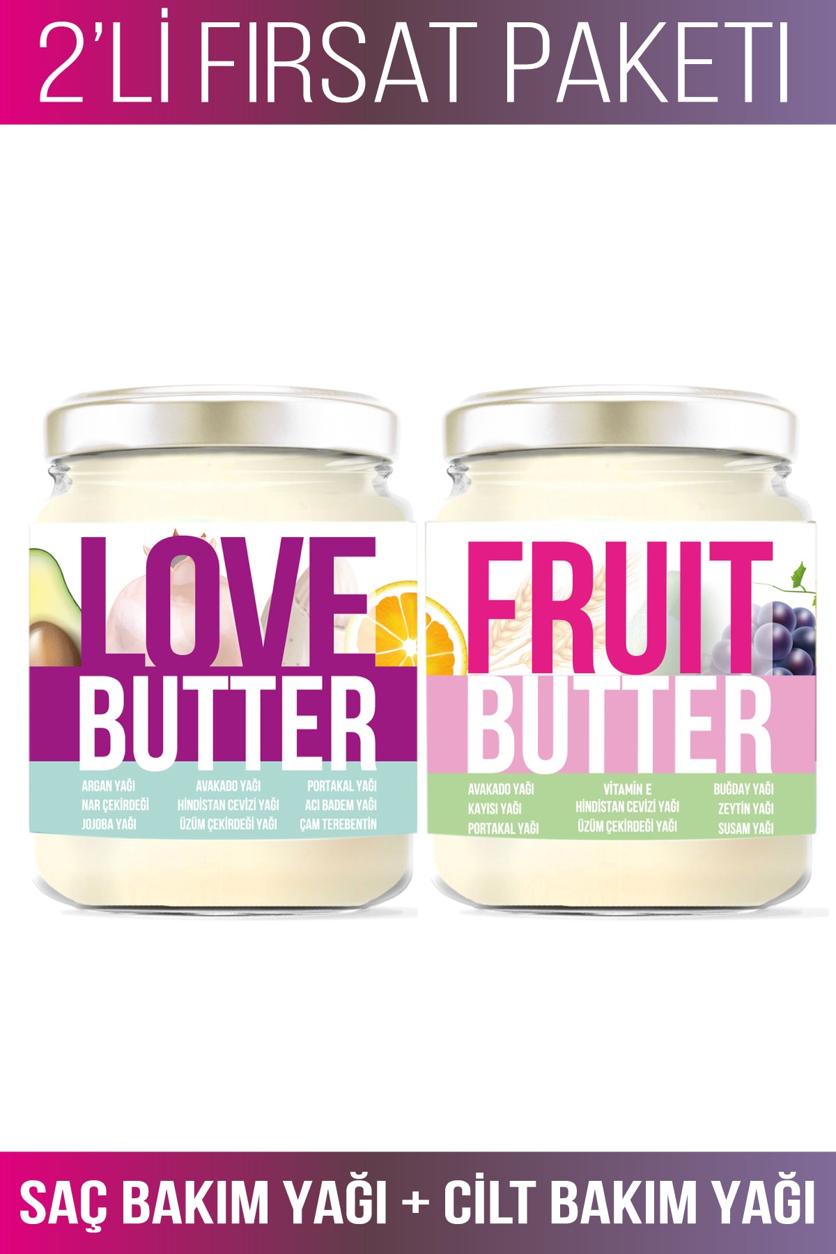 Love Butter Saç Bakım Yağı 190ml& Fruıt Butter Cilt Bakım Yağı 190ml Saç& Cilt Bakım Seti