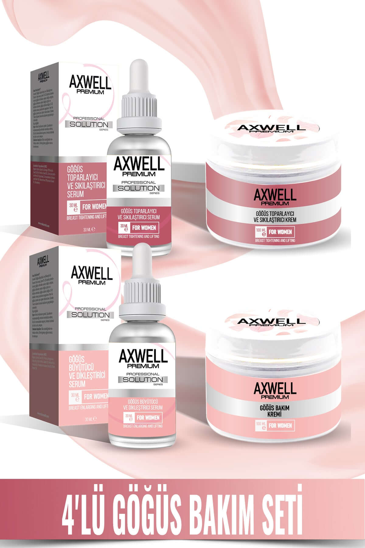 Axwell Premium 4'lü Göğüs Bakım Seti (Göğüs Sıkılaştırıcı Ve Toparlayıcı & Büyütücü Ve Dikleştirici)