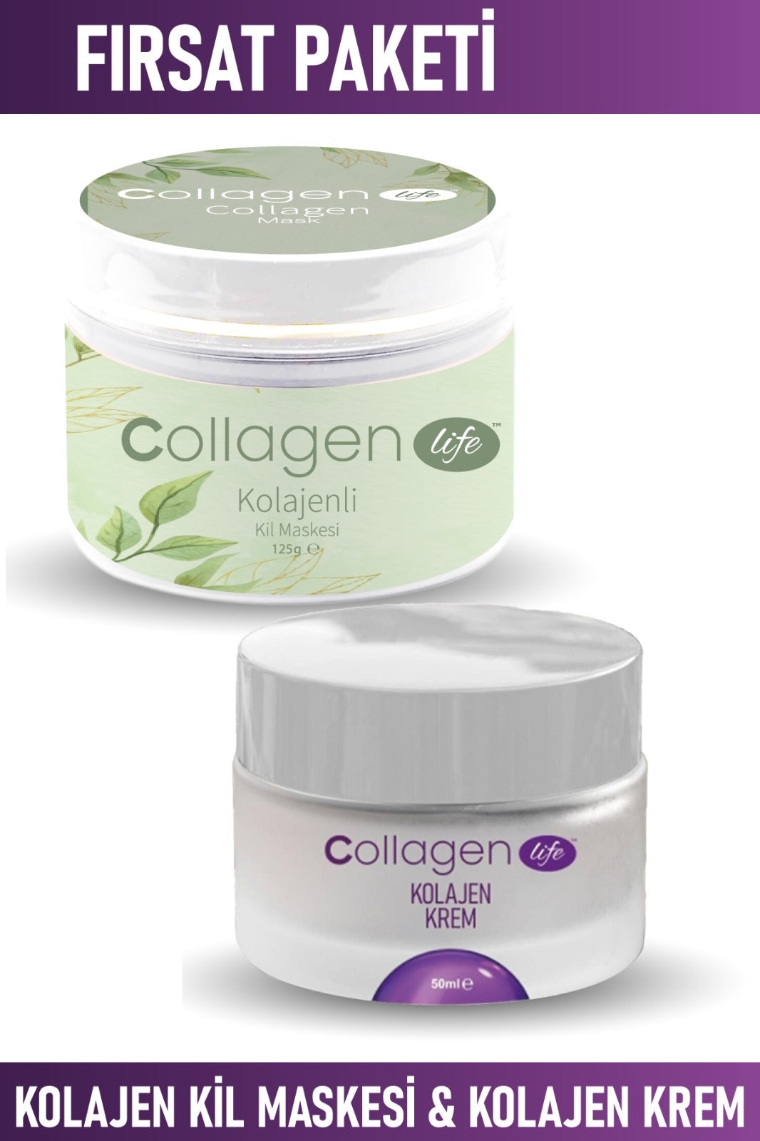 RC COSMETIC Collagen Lıfe Kolajen Kil Maskesi 125gr& Gözenek Sıkılaştırıcı Kolajen Krem 50ml