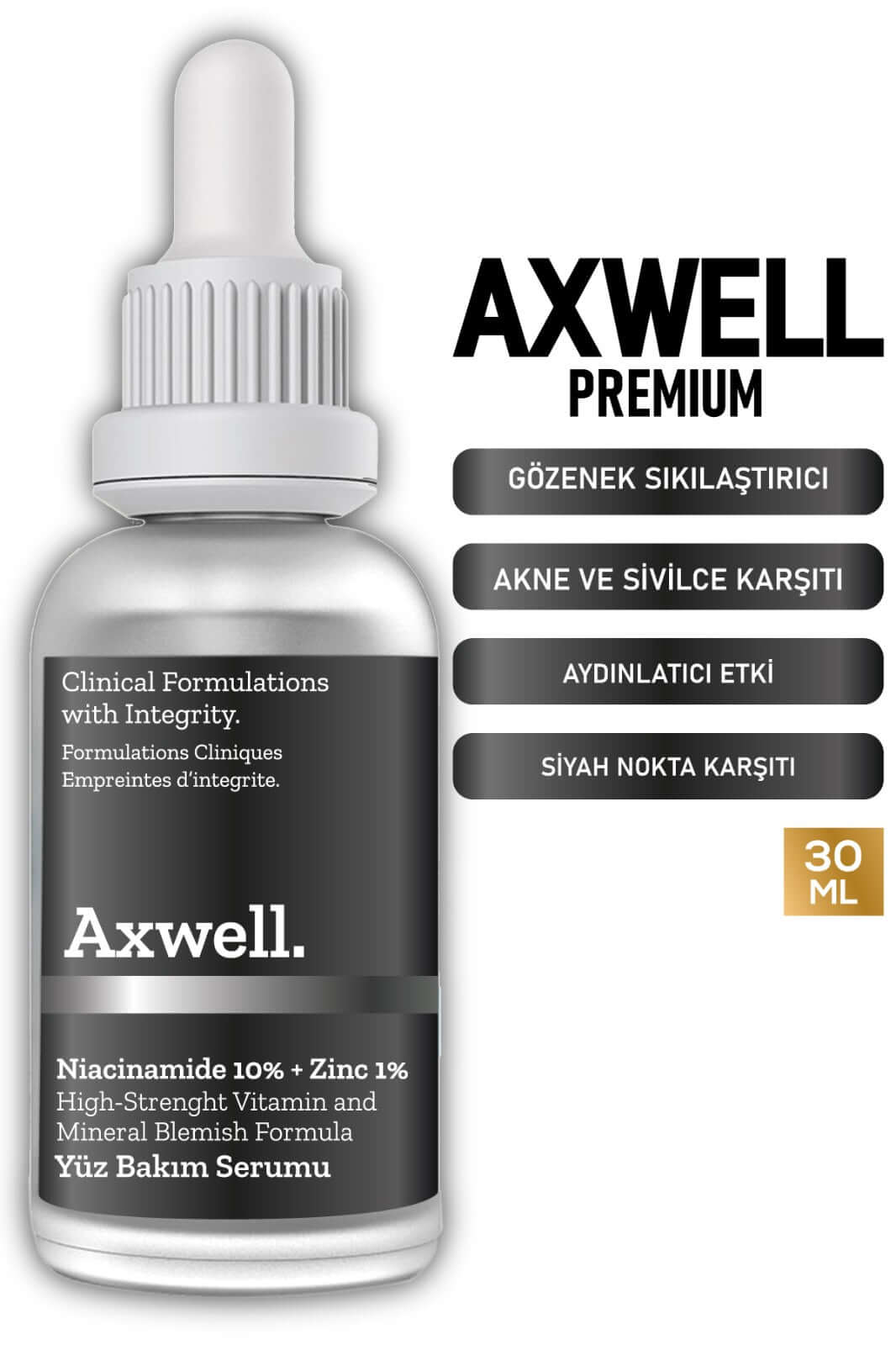 Axwell Niacinamide 10% + Zinc 1% 30 ml Leke Giderici Yüz Bakım Serumu